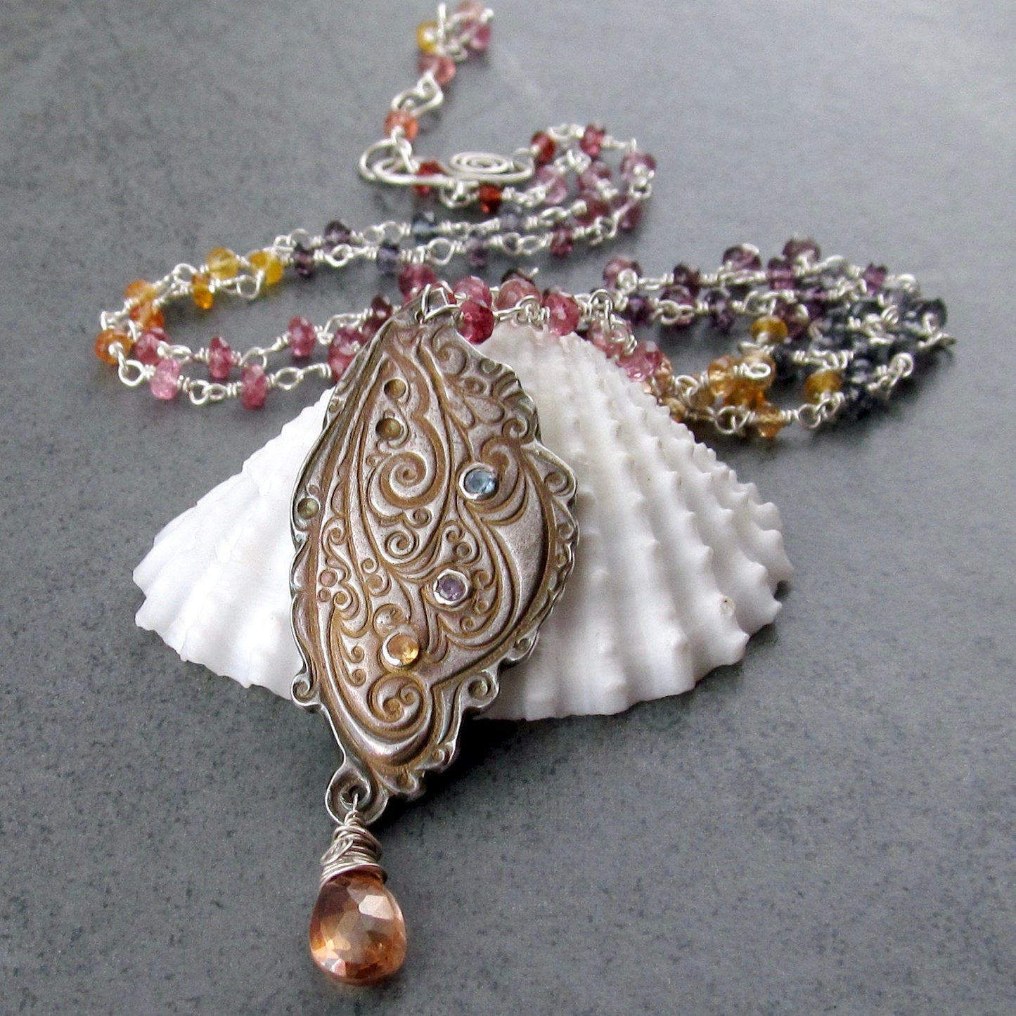 Fairy wing necklace, handmade rainbow spinel, yellow sapphire necklace-OOAK