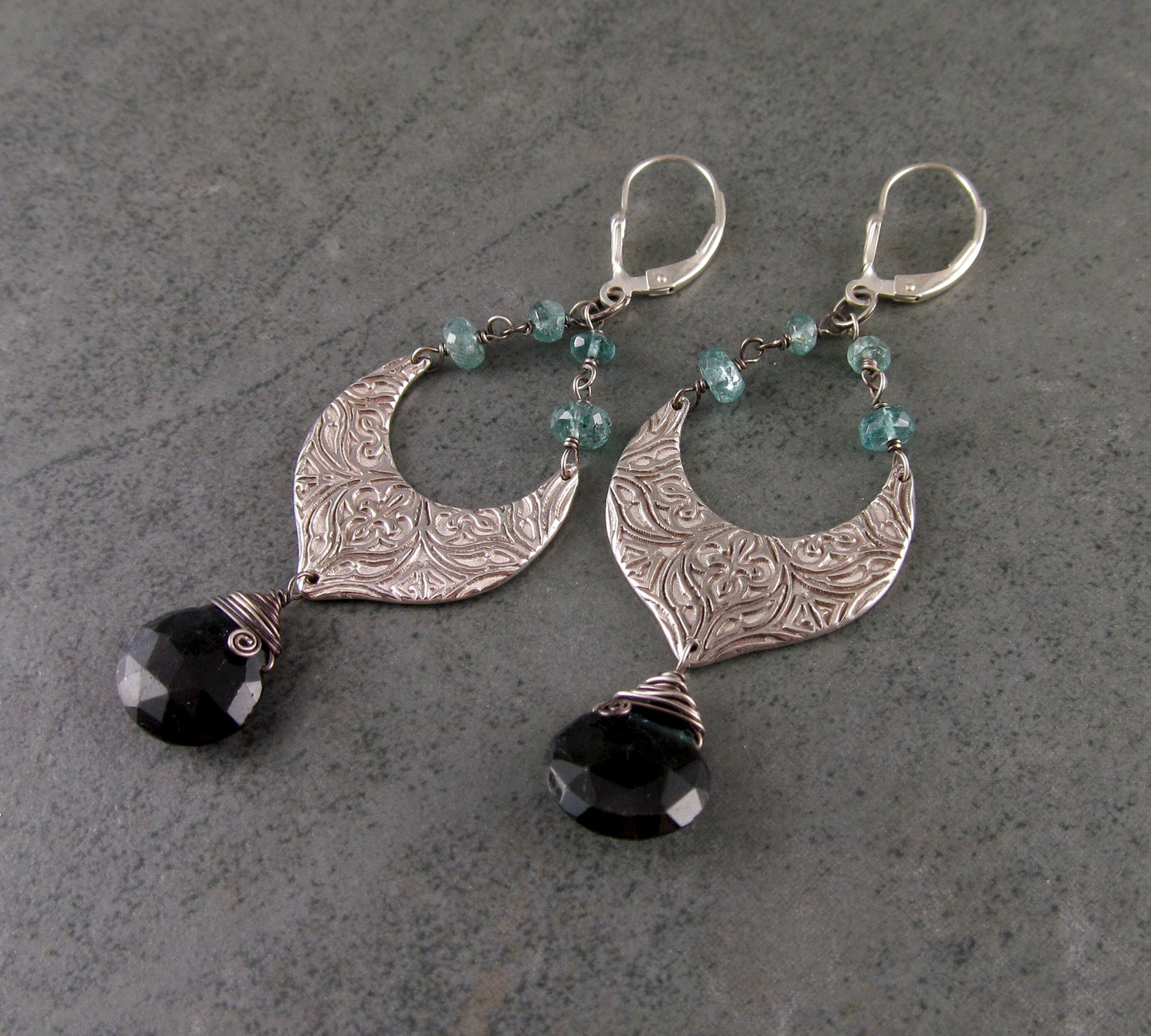 Blue tourmaline chandelier earrings, handmade eco friendly fine silver earrings-OOAK