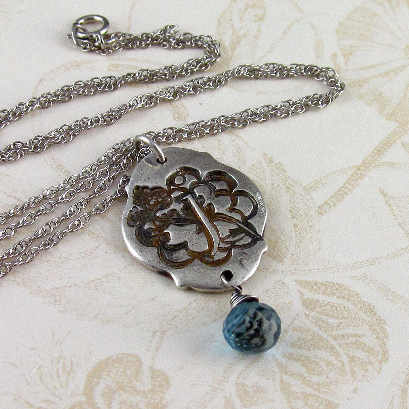 Personalized initial necklace, handmade eco-friendly silver monogram pendant, custom lower case initial