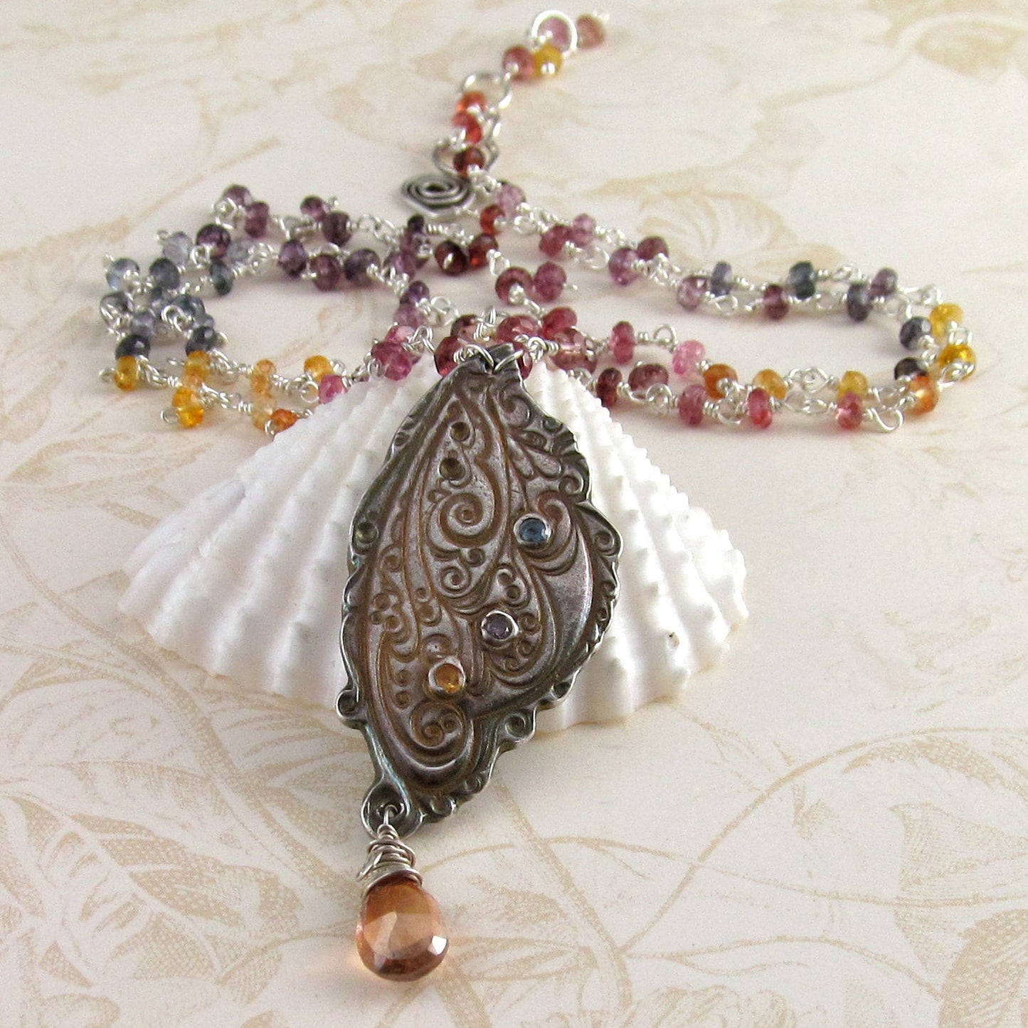 Fairy wing necklace, handmade rainbow spinel, yellow sapphire necklace-OOAK