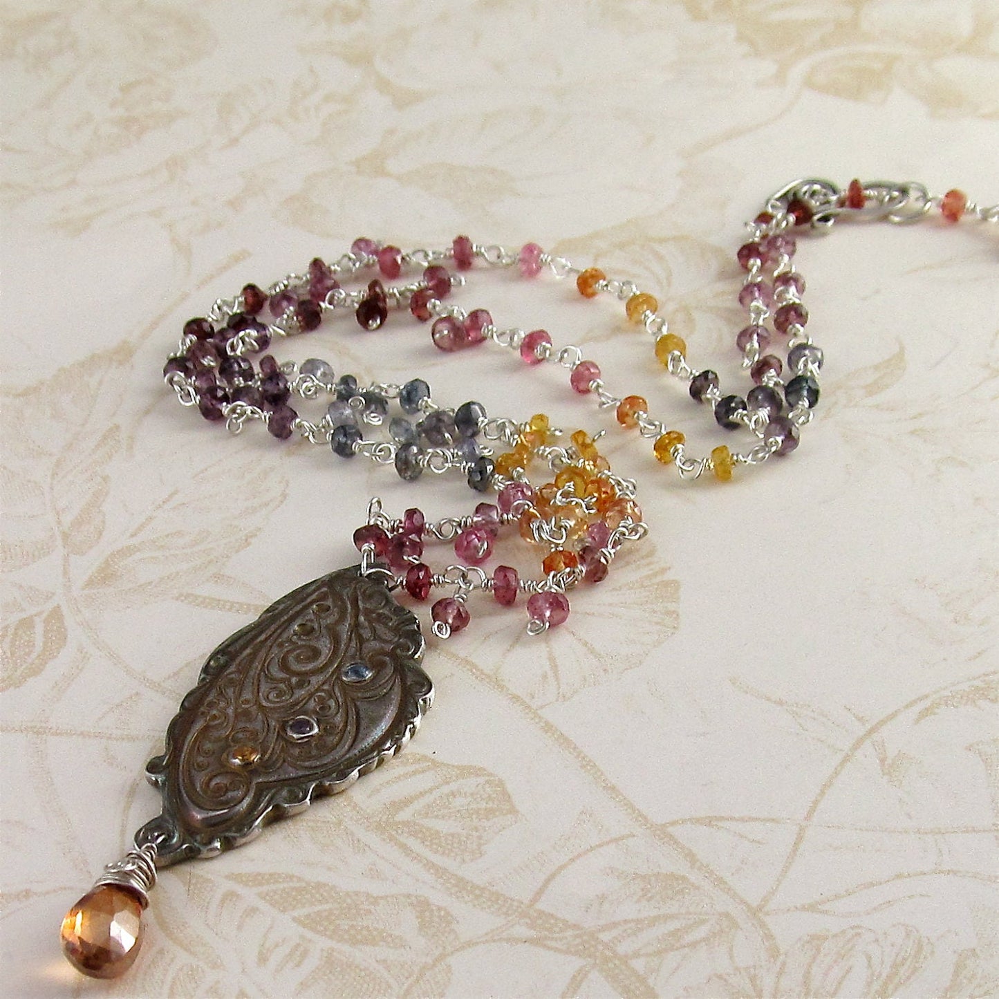 Fairy wing necklace, handmade rainbow spinel, yellow sapphire necklace-OOAK