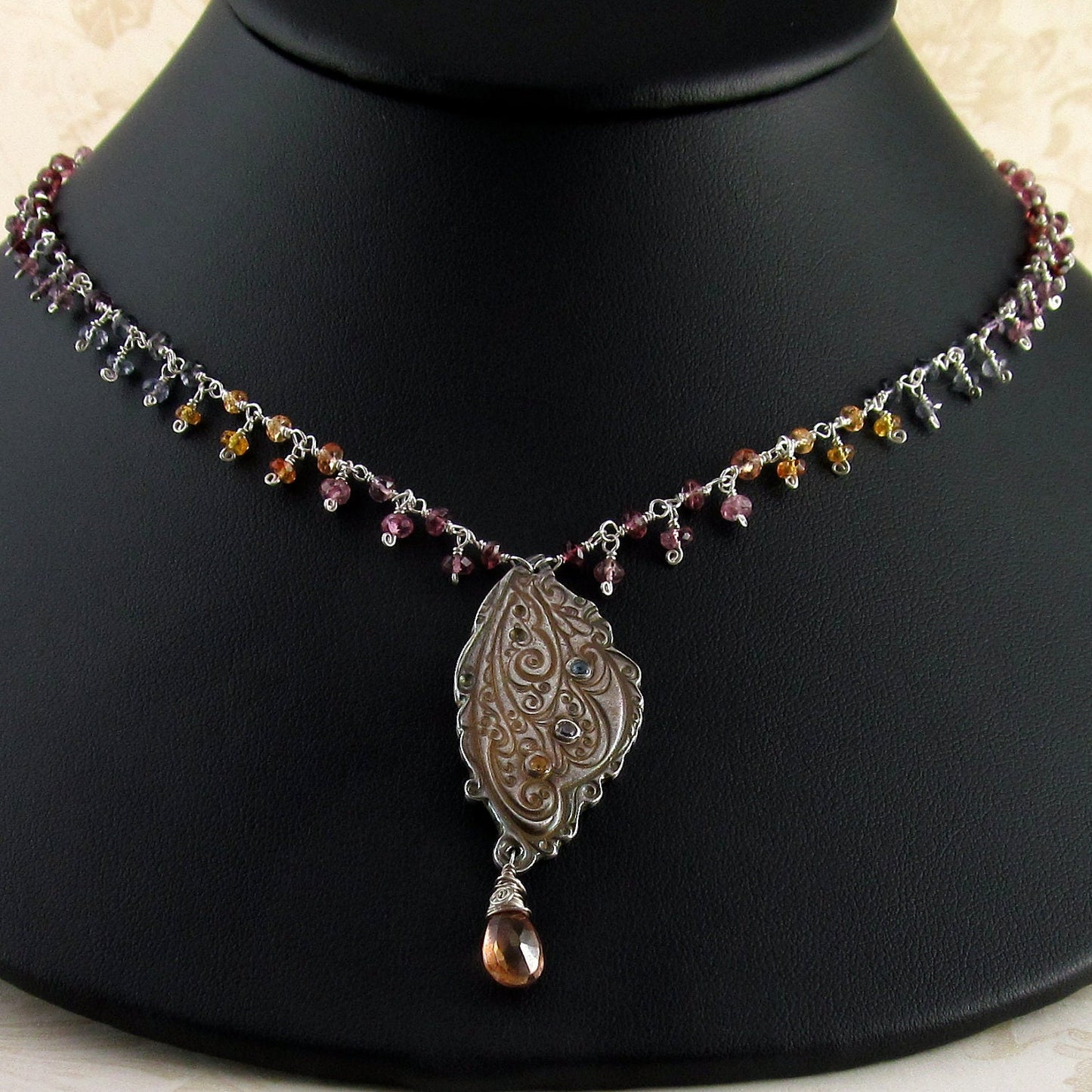 Fairy wing necklace, handmade rainbow spinel, yellow sapphire necklace-OOAK