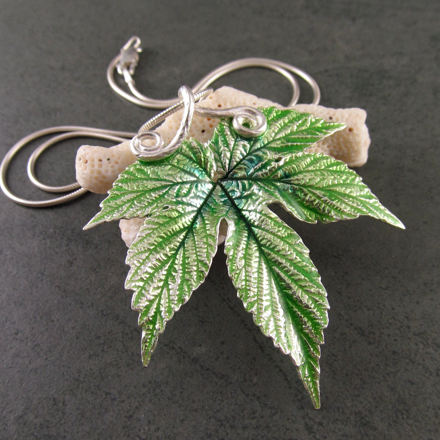 Japanese Hop leaf with transparent enamel