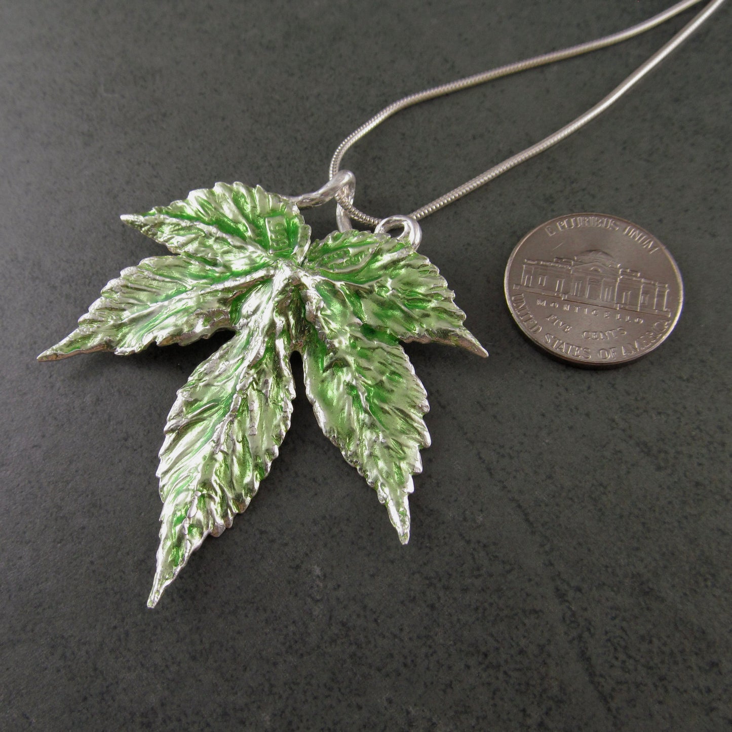 Japanese Hop leaf with transparent enamel