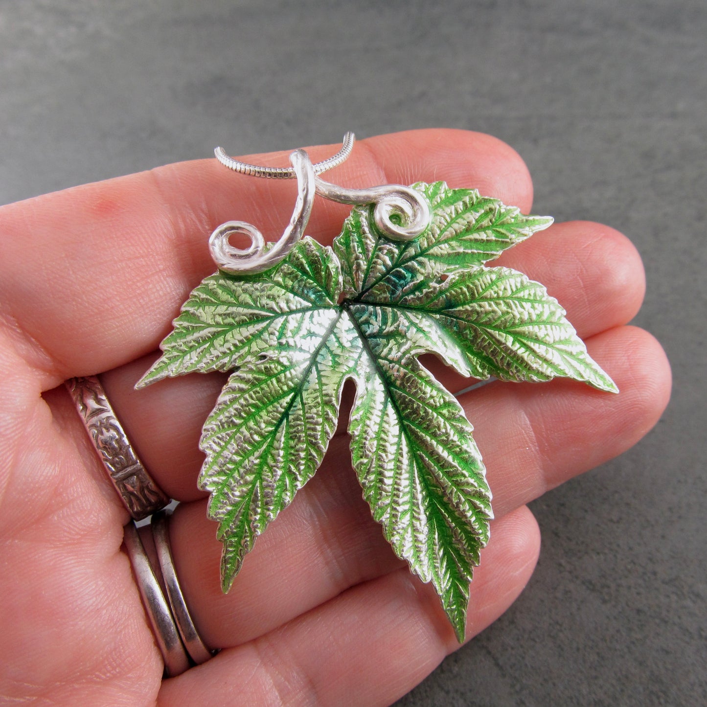 Japanese Hop leaf with transparent enamel
