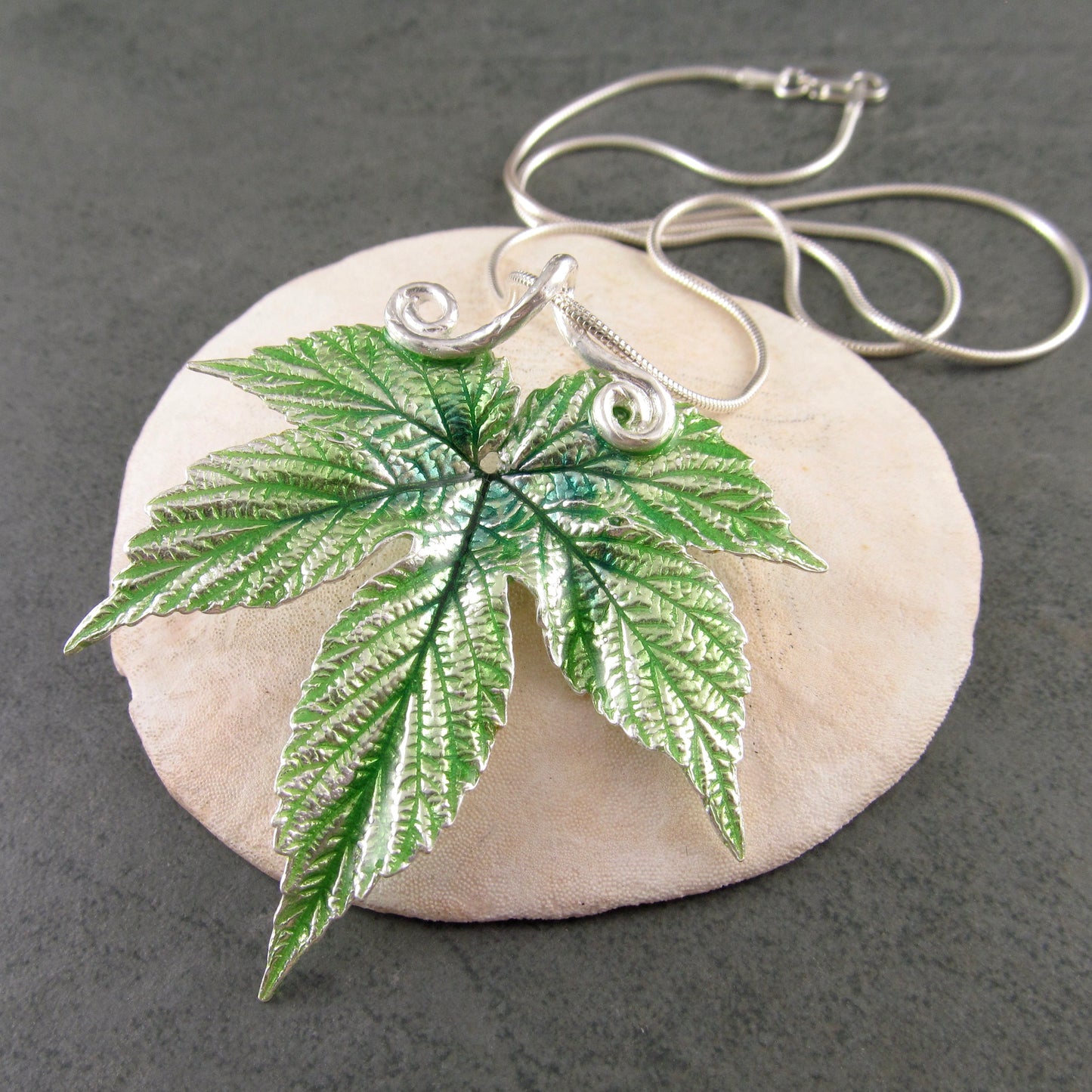 Japanese Hop leaf with transparent enamel