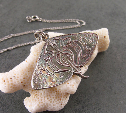 Manta ray pendant, handmade eco friendly fine silver pendant necklace