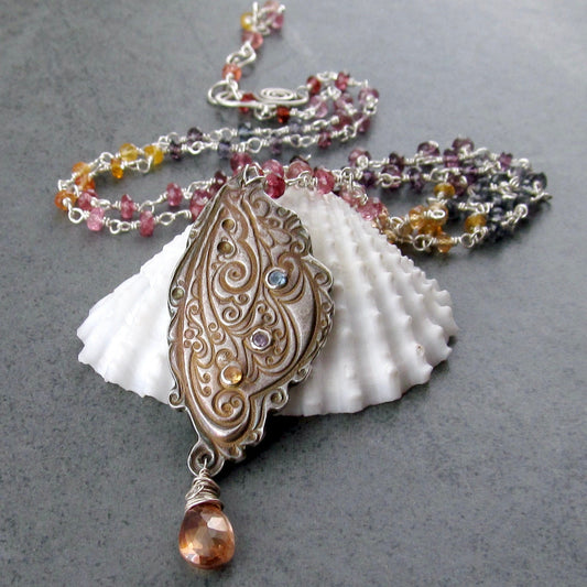 Fairy wing necklace, handmade rainbow spinel, yellow sapphire necklace-OOAK