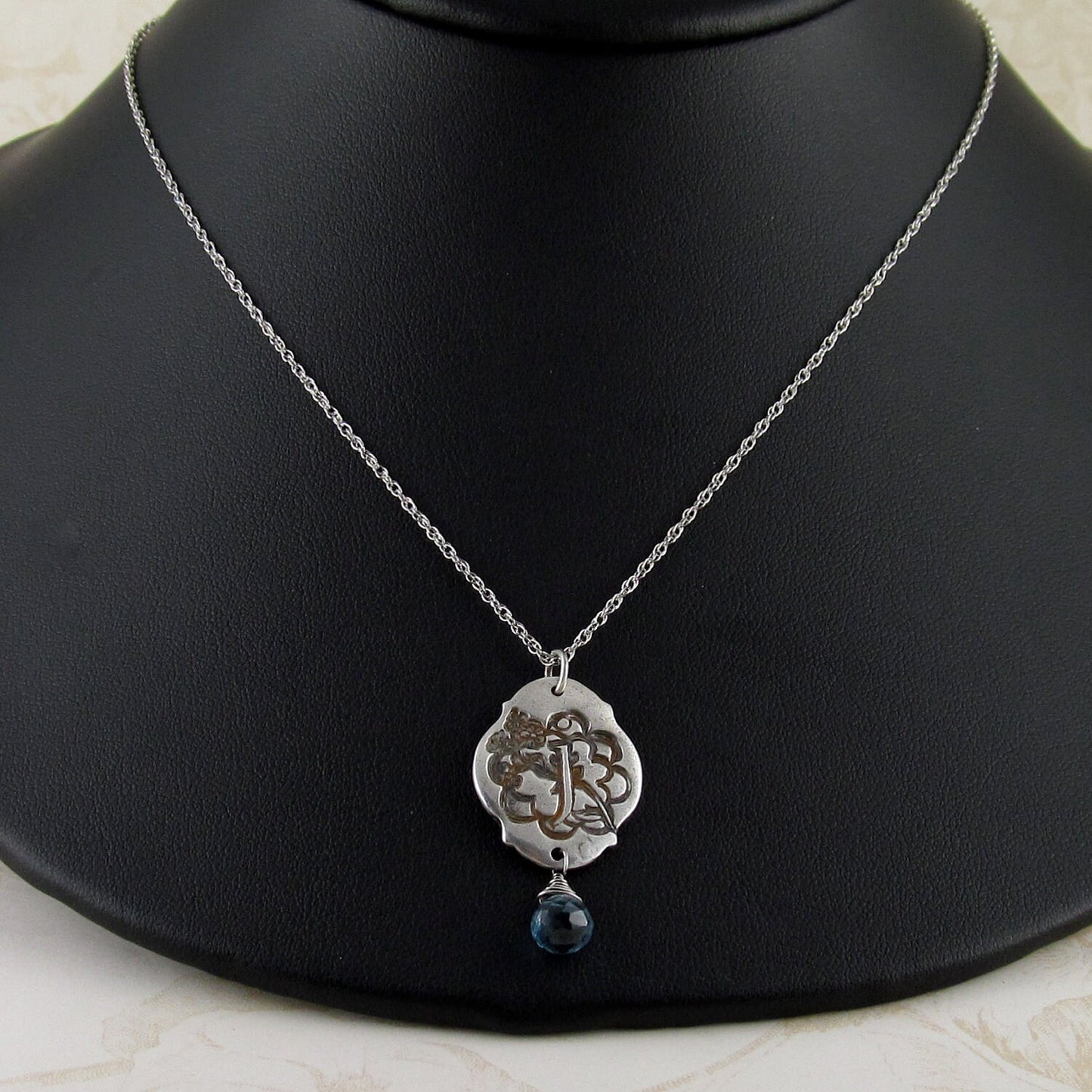Personalized initial necklace, handmade eco-friendly silver monogram pendant, custom lower case initial