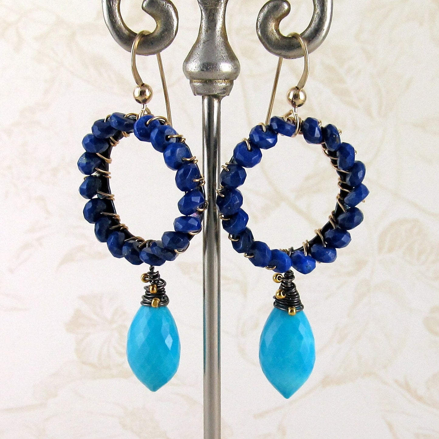 Lapis earrings, handmade mixed metal, turquoise earrings-OOAK