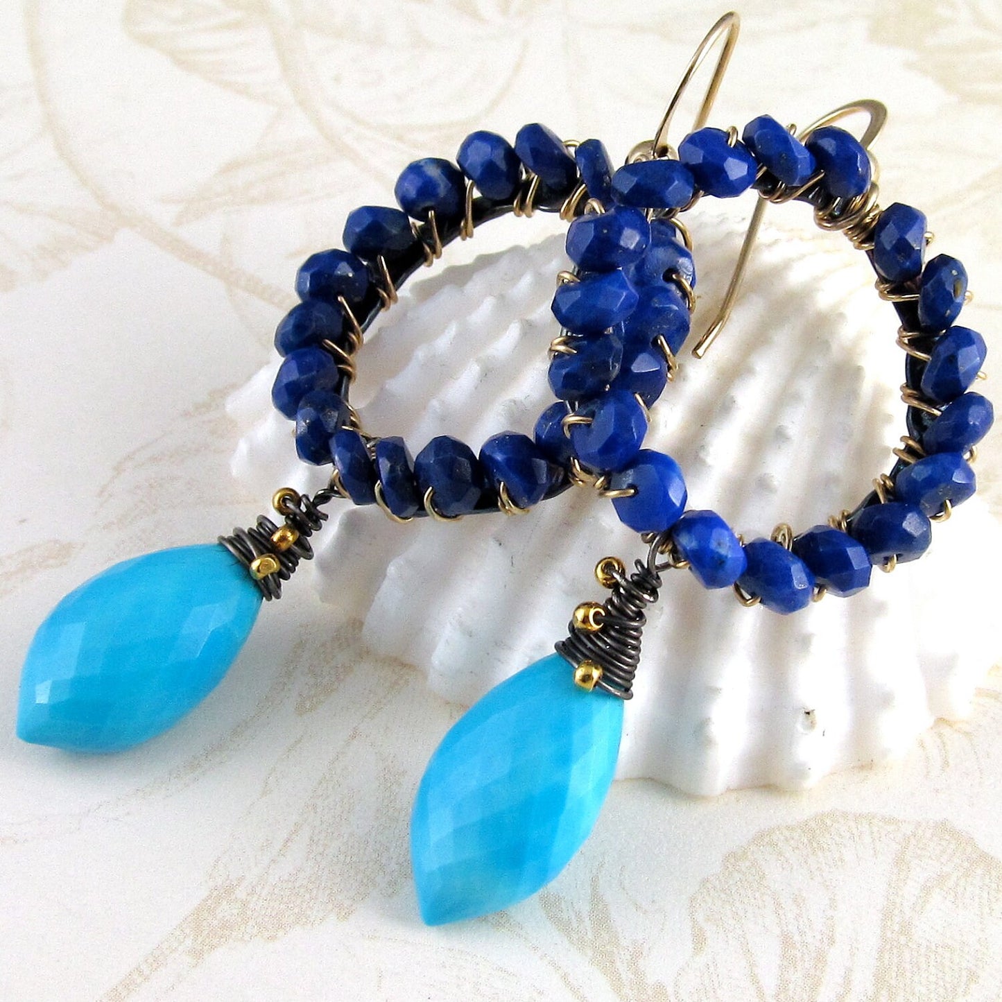 Lapis earrings, handmade mixed metal, turquoise earrings-OOAK