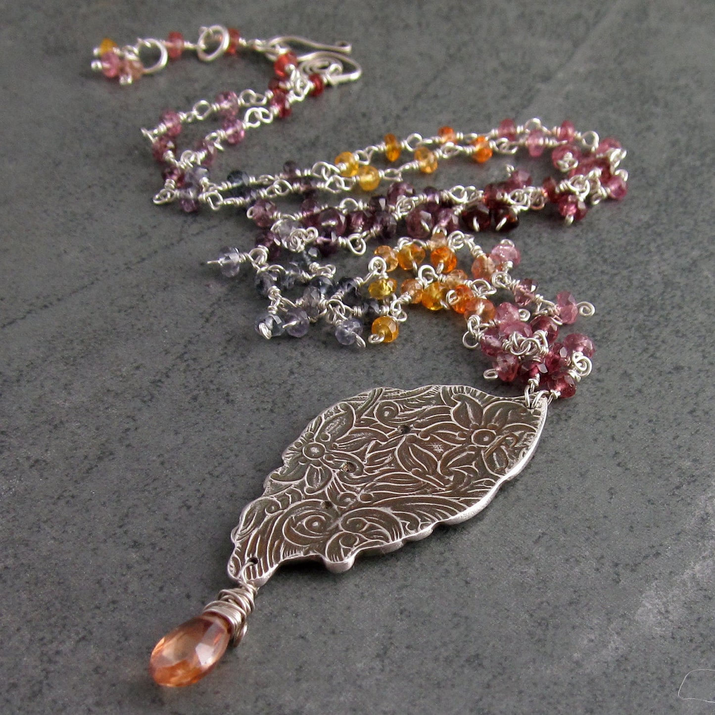 Fairy wing necklace, handmade rainbow spinel, yellow sapphire necklace-OOAK