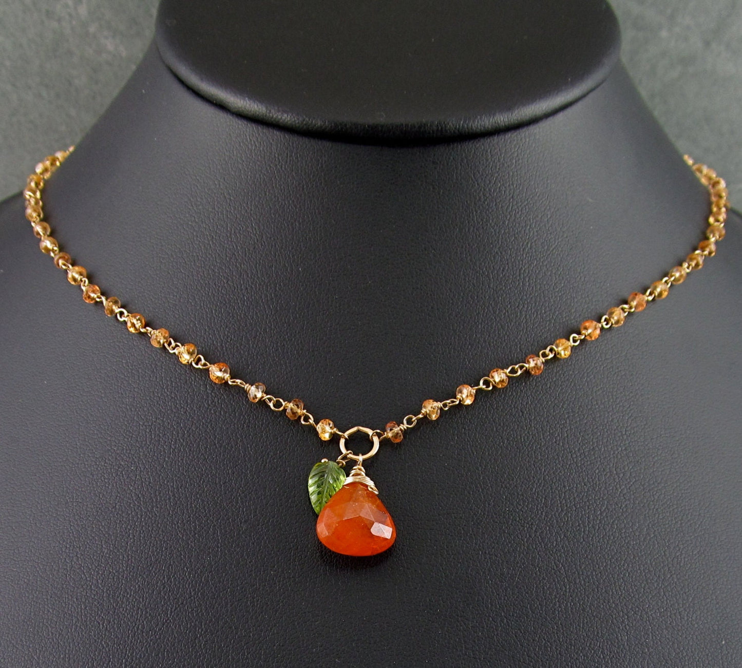 Mandarin garnet necklace, handmade gold filled, yellow sapphire necklace with garnet and peridot-OOAK Apricot Harvest